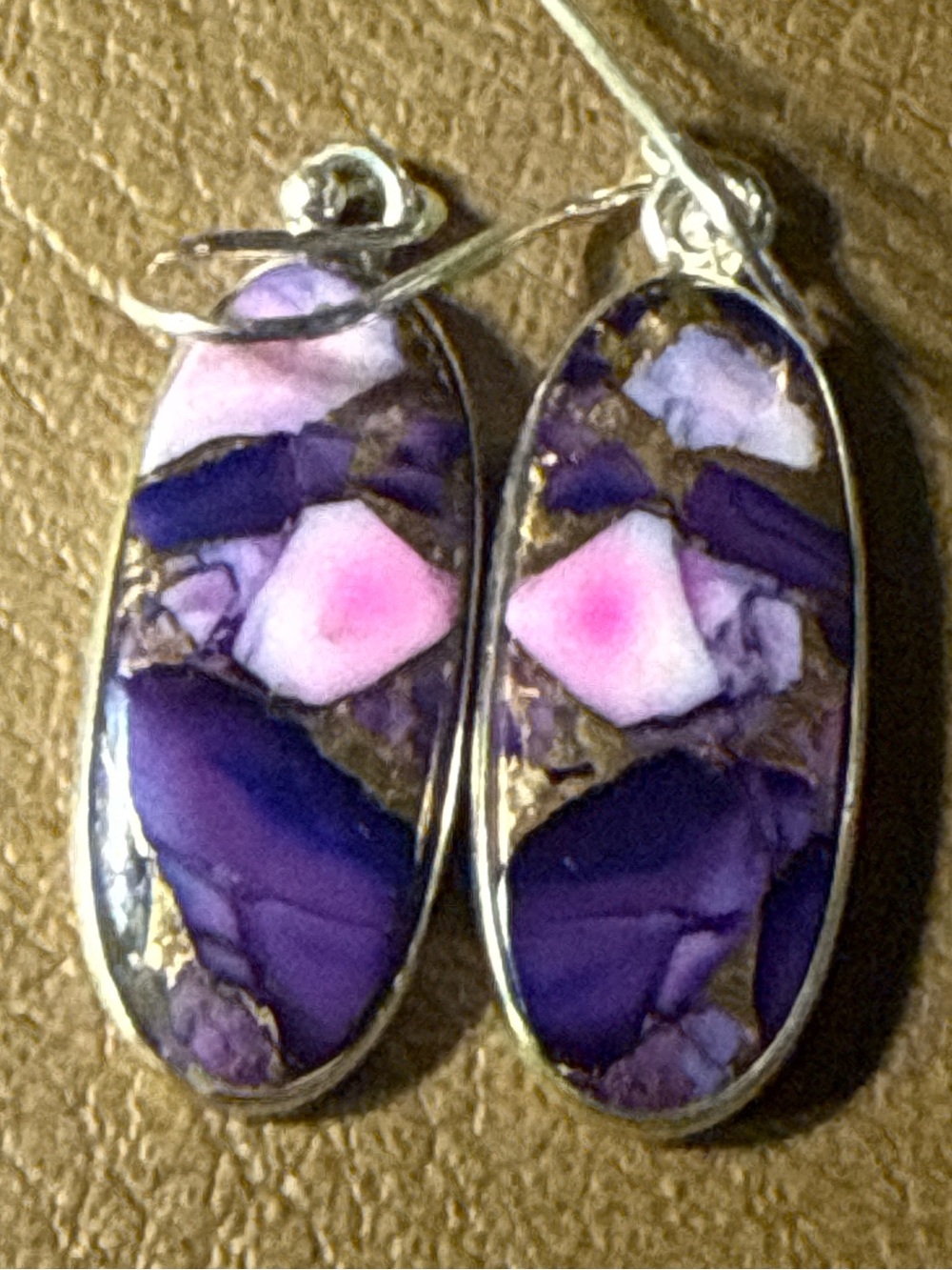 Purple Dahlia dangle earrings. Set in Sterling Silver